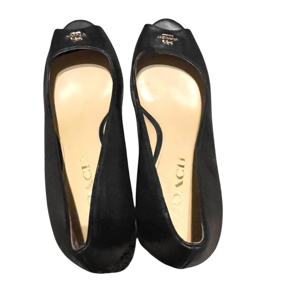 COACH women’s Black Peep Toe wedges size 7.5 - Picture 3 of 9